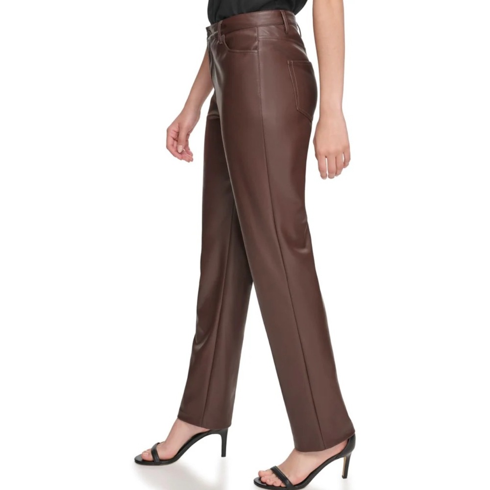 Calvin Klein Faux Leather Brown Straight Leg Pants